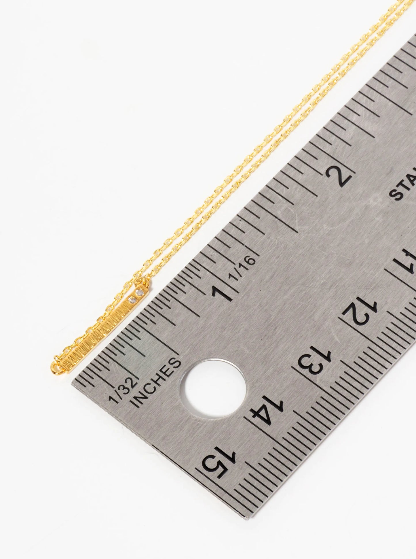 Minimalist 18K-Gold-Dipped Two CZ Stone Horizontal Bar Pendant Necklace