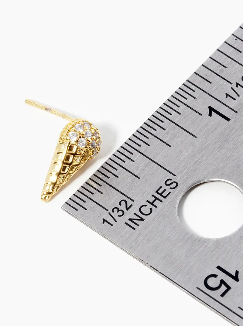 Minimalist 18k-Gold-Dipped CZ-Pave Ice-Cream Cone Post Stud Earrings