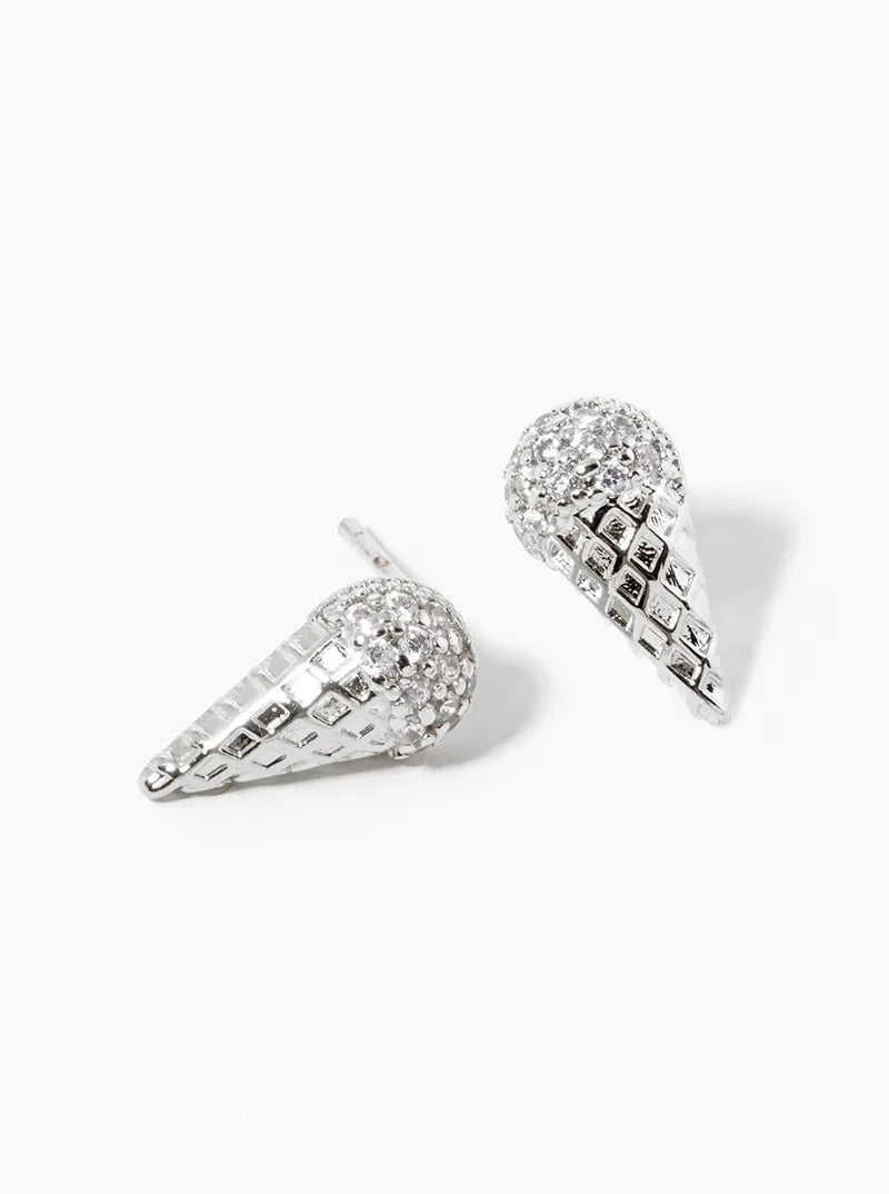 Minimalist 18k-Gold-Dipped CZ-Pave Ice-Cream Cone Post Stud Earrings