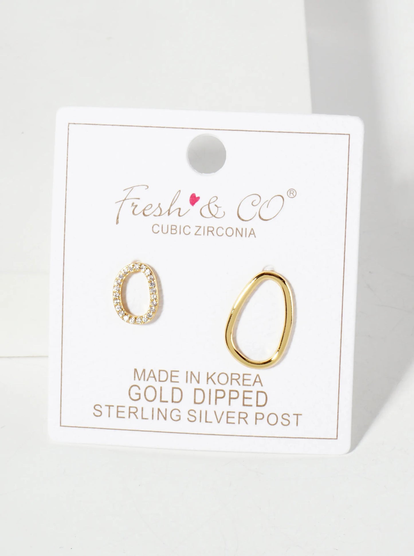 Minimalist Asymmetrical Organic Oval Pave-Set Cubic-Zirconia 18K-Gold-Dipped Brass Stud Earrings