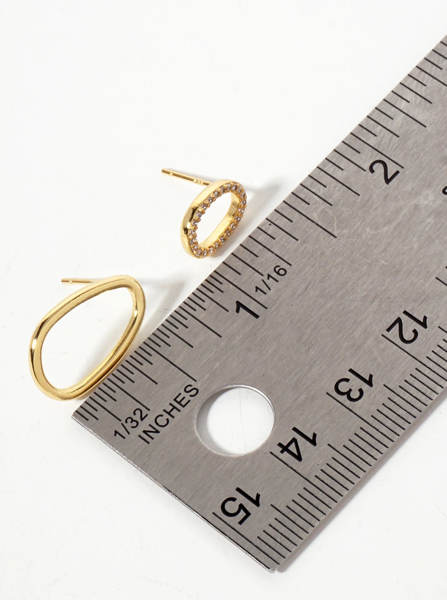 Minimalist Asymmetrical Organic Oval Pave-Set Cubic-Zirconia 18K-Gold-Dipped Brass Stud Earrings