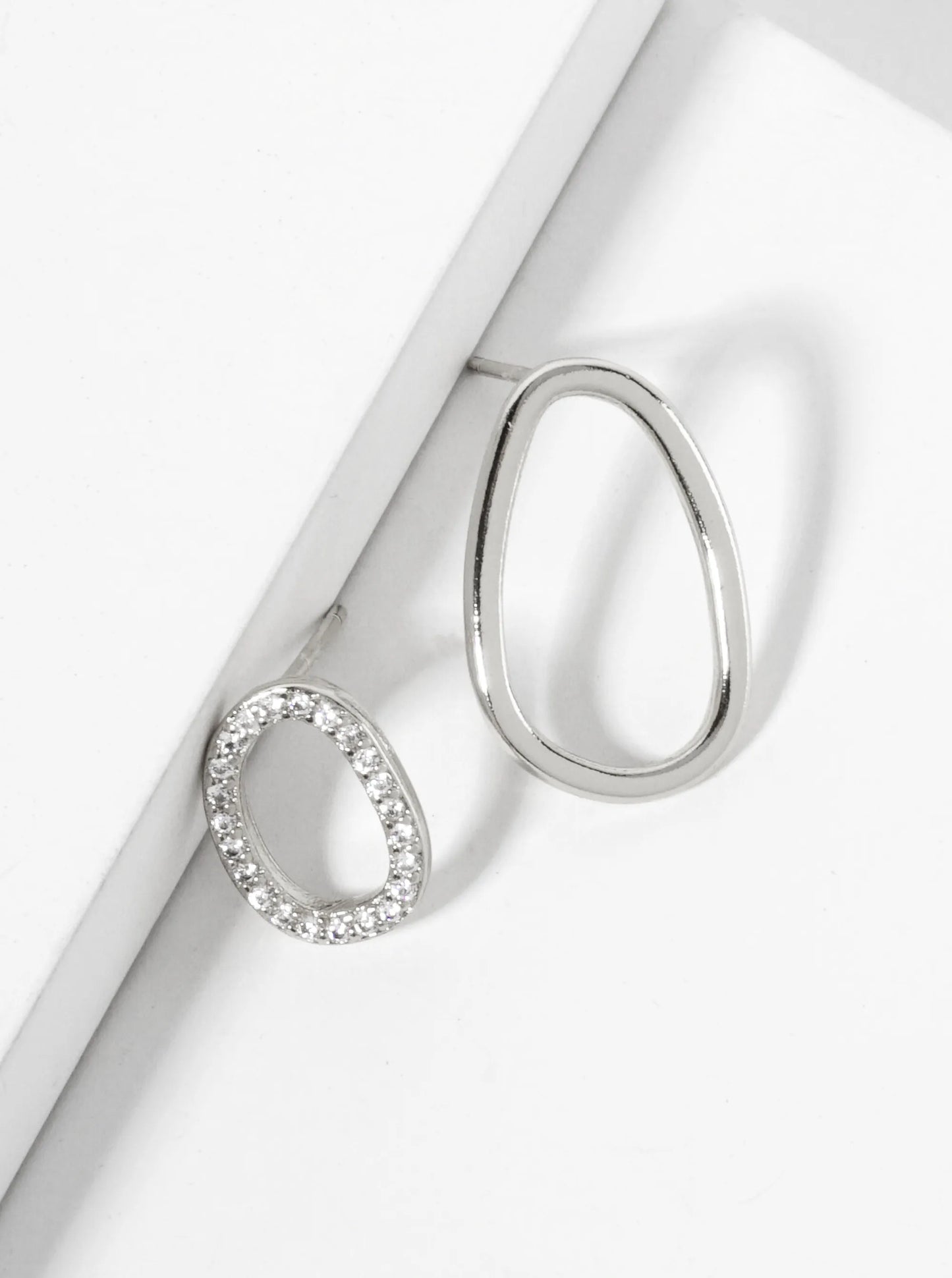 Minimalist Asymmetrical Organic Oval Pave-Set Cubic-Zirconia 18K-Gold-Dipped Brass Stud Earrings