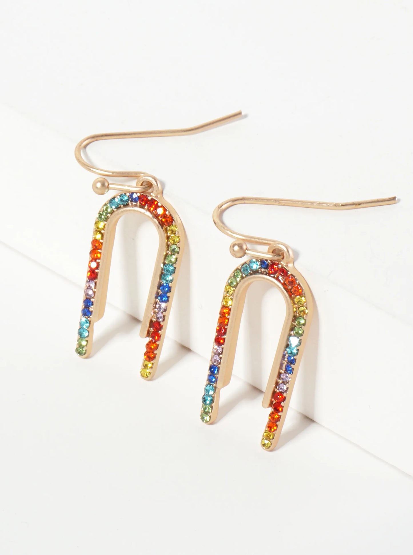 Minimalist Crystal-Pave Arch-Shaped Dangle Drop Earrings