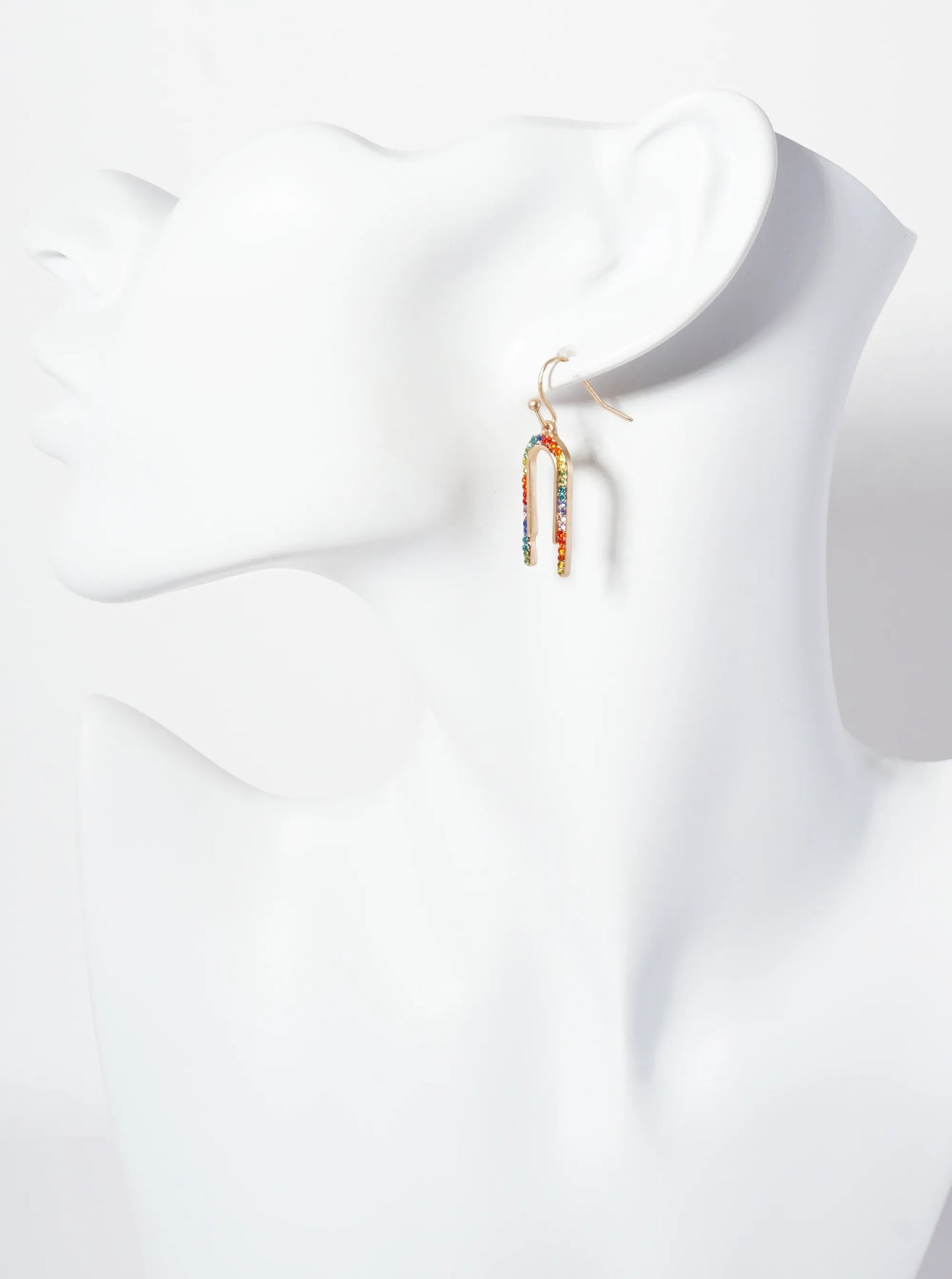 Minimalist Crystal-Pave Arch-Shaped Dangle Drop Earrings