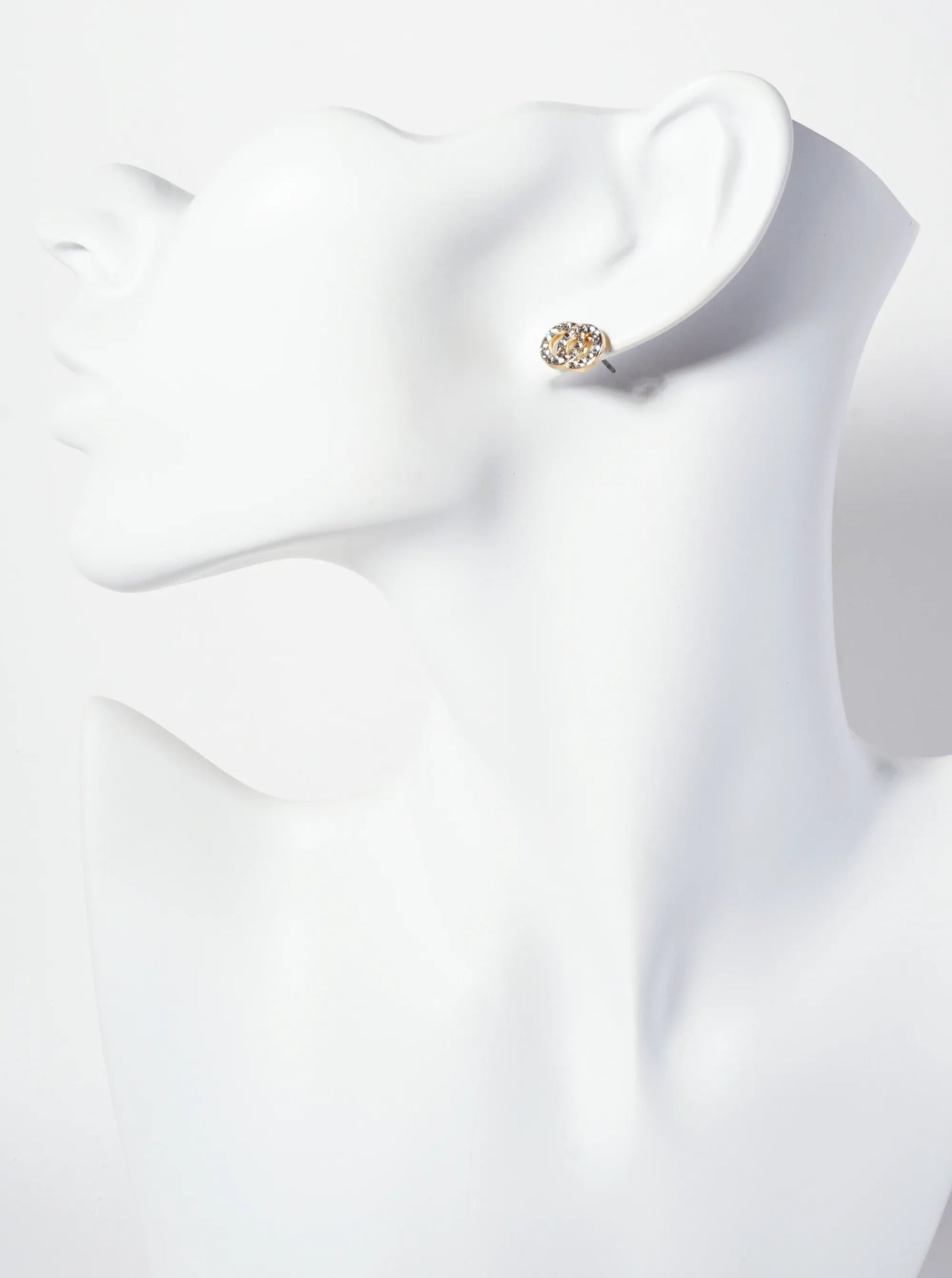 Minimalist Crystal-Pave Interlocking Double Circle Stud Earrings
