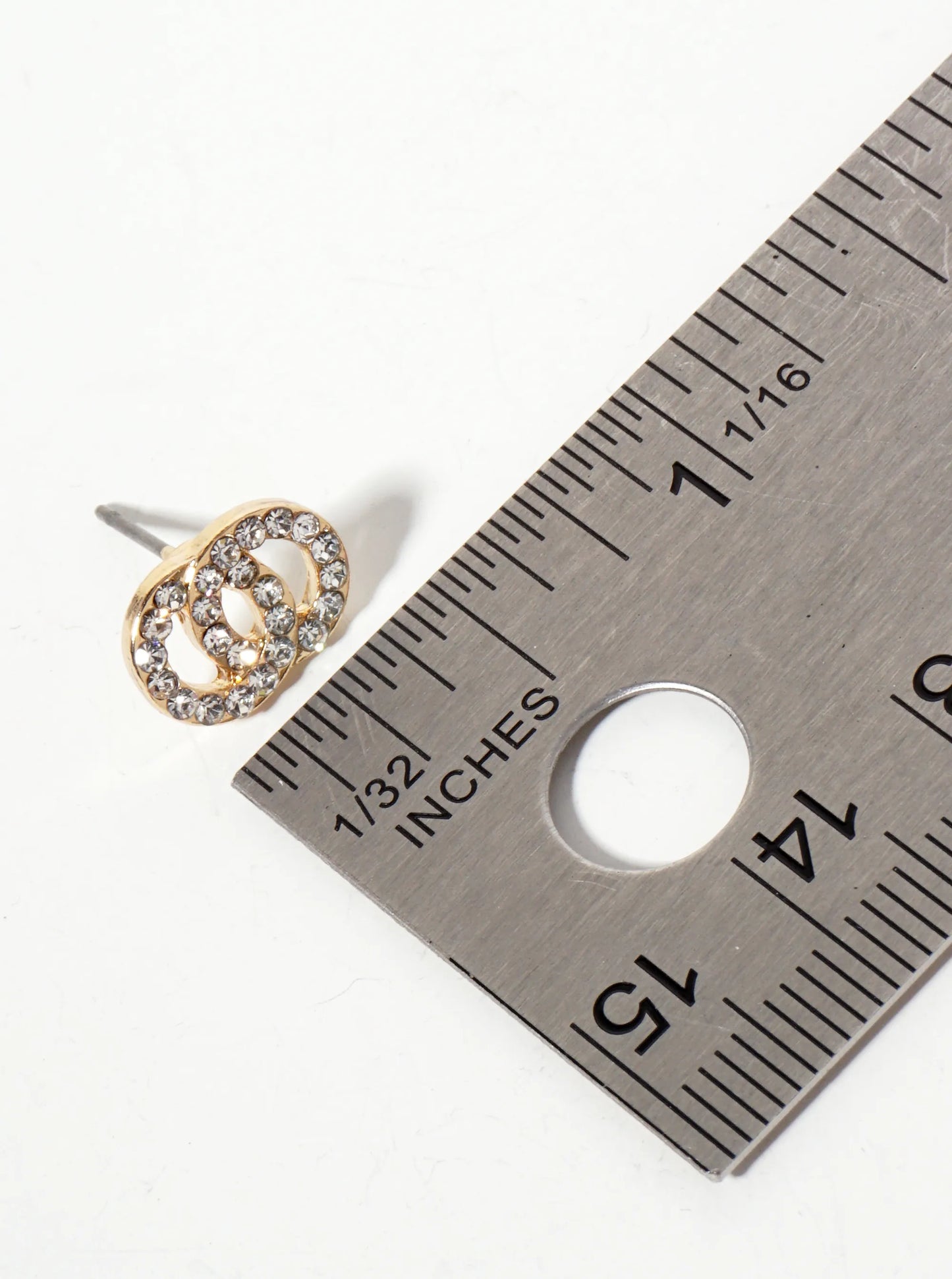 Minimalist Crystal-Pave Interlocking Double Circle Stud Earrings