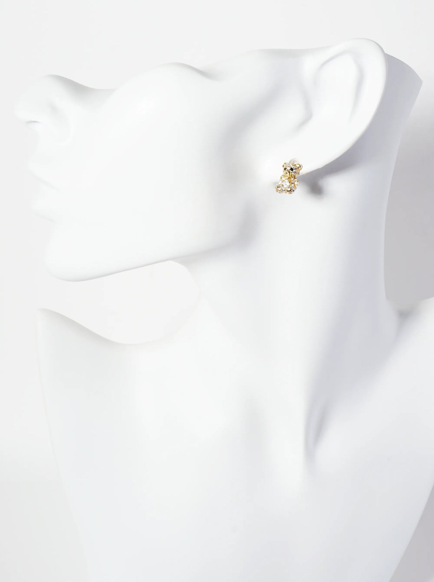 Minimalist Pave-Set Cubic-Zirconia 10mm Teddy-Bear With Bow 18K-Gold-Dipped Stud Earrings