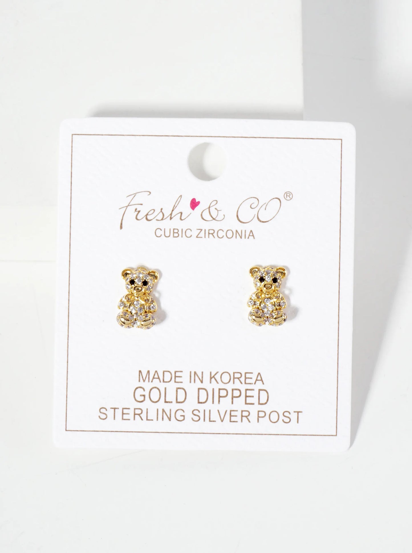 Minimalist Pave-Set Cubic-Zirconia 10mm Teddy-Bear With Bow 18K-Gold-Dipped Stud Earrings