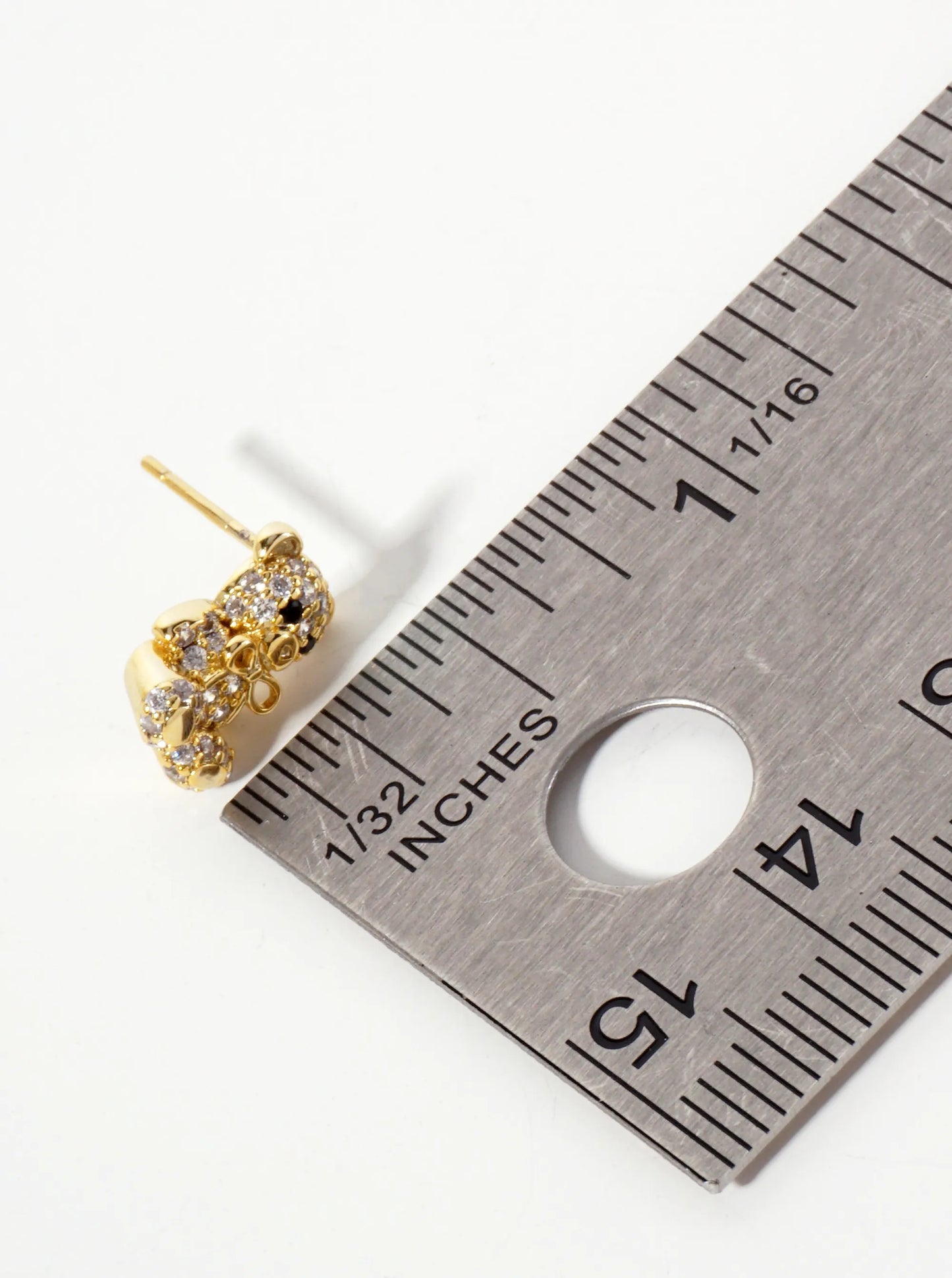 Minimalist Pave-Set Cubic-Zirconia 10mm Teddy-Bear With Bow 18K-Gold-Dipped Stud Earrings