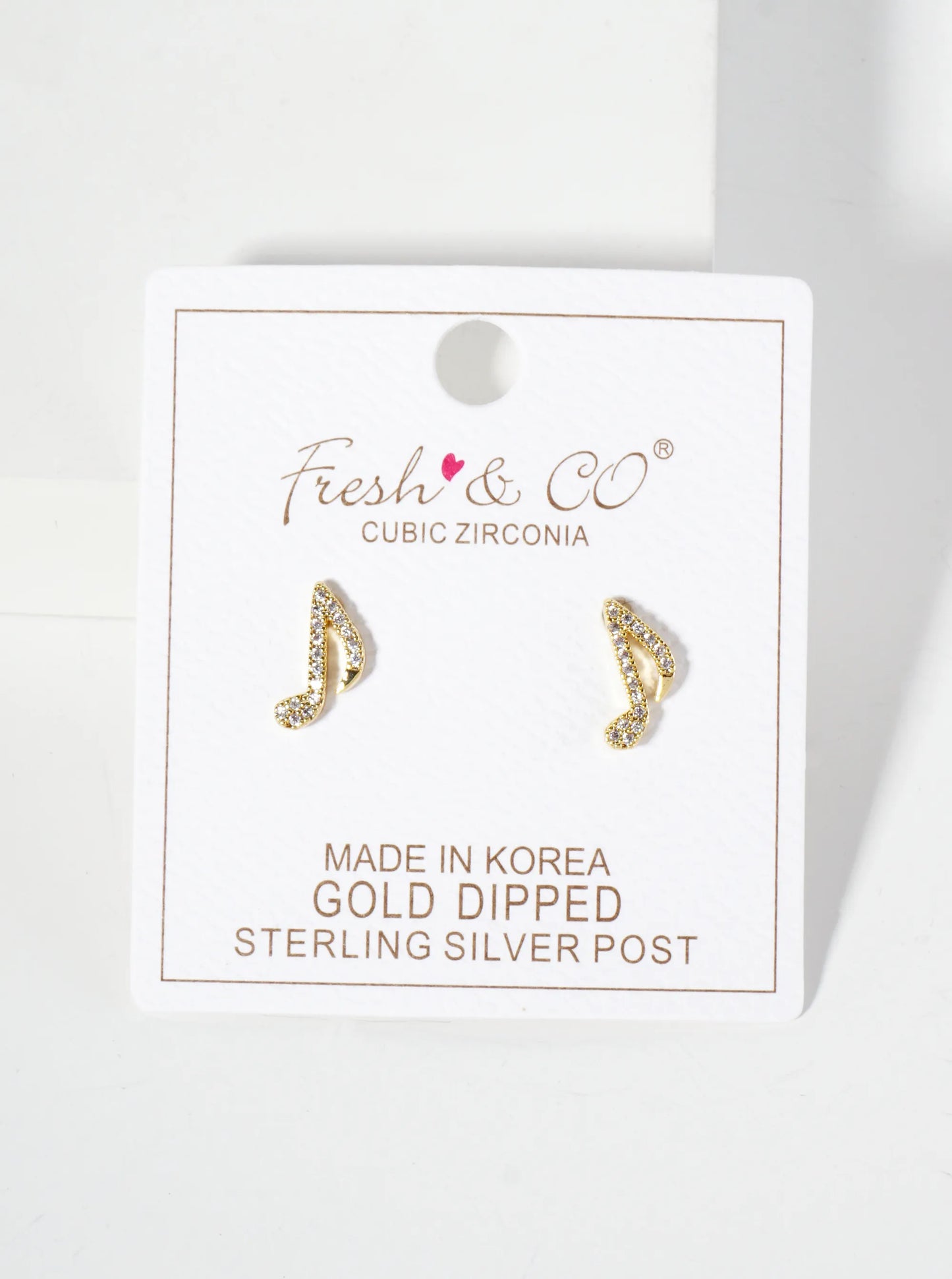 Minimalist Pave-Set Cubic-Zirconia 12mm Musical-Note 18K-Gold-Dipped Stud Earrings