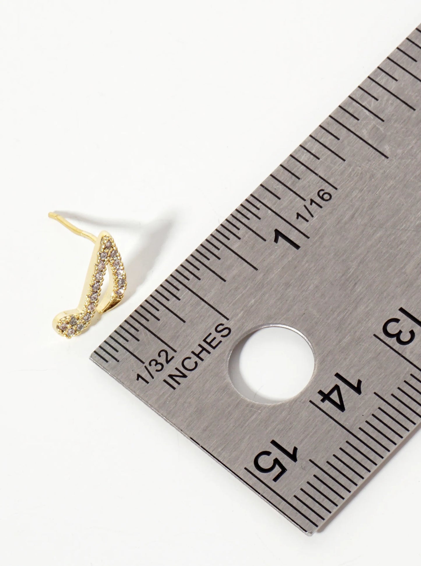 Minimalist Pave-Set Cubic-Zirconia 12mm Musical-Note 18K-Gold-Dipped Stud Earrings