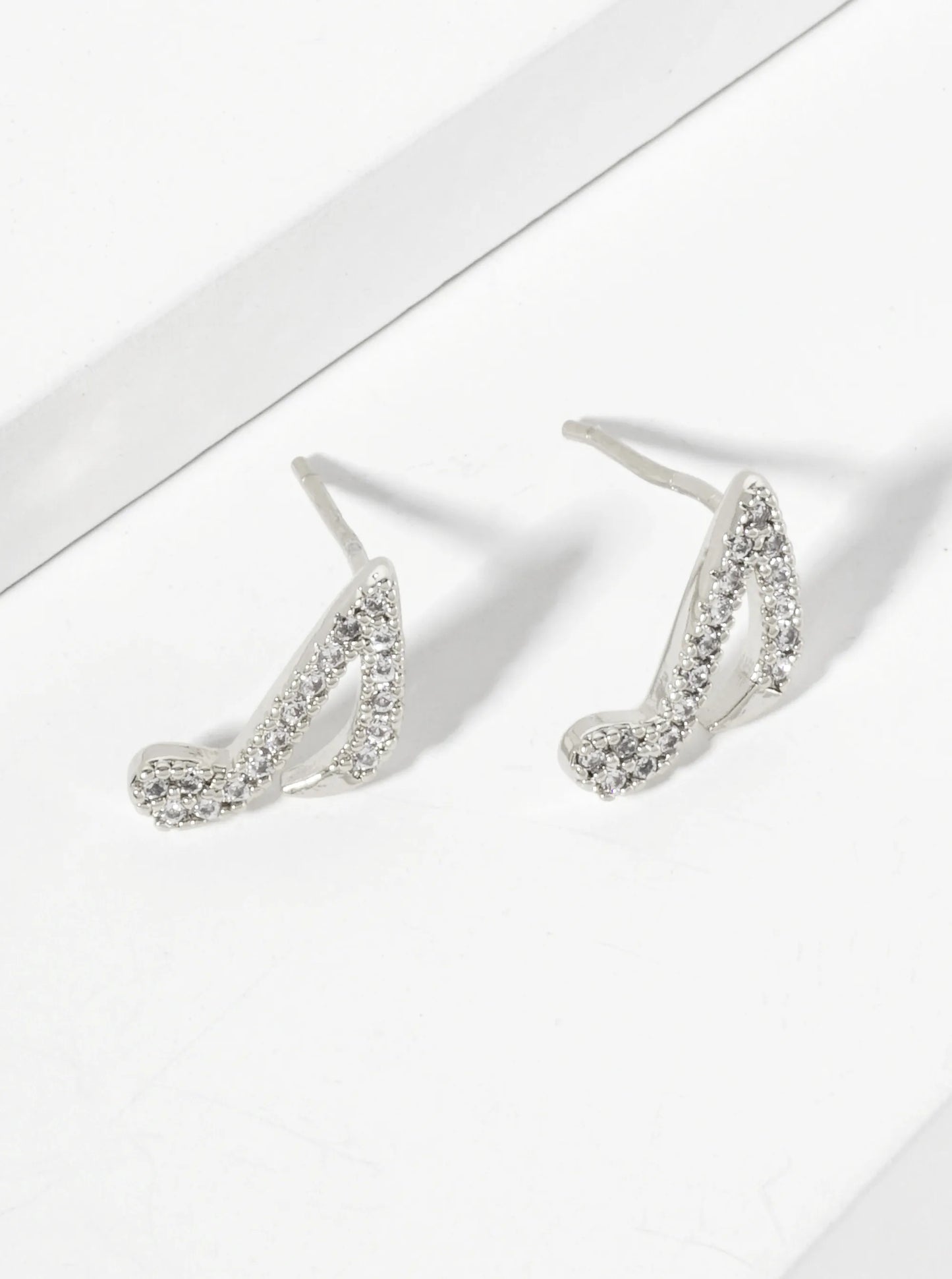 Minimalist Pave-Set Cubic-Zirconia 12mm Musical-Note 18K-Gold-Dipped Stud Earrings