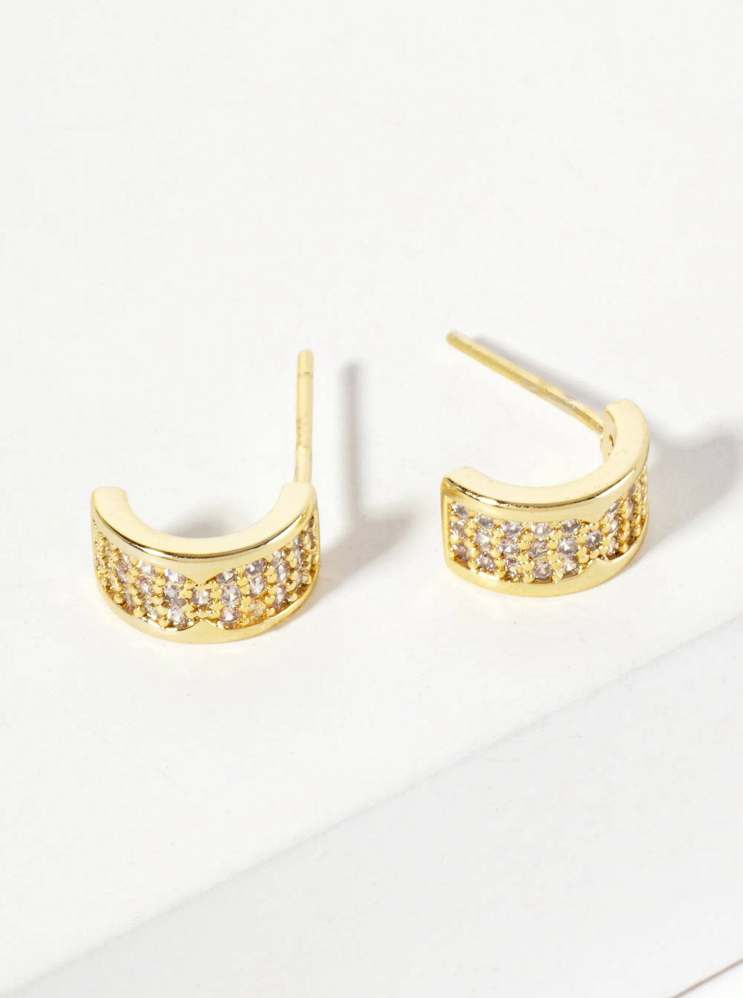 Minimalist Pave-Set Cubic-Zirconia 9mm Half-Circle18K-Gold-Dipped Stud Earrings