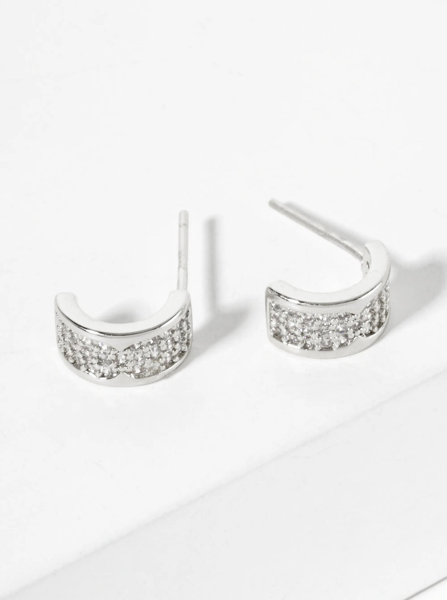 Minimalist Pave-Set Cubic-Zirconia 9mm Half-Circle18K-Gold-Dipped Stud Earrings