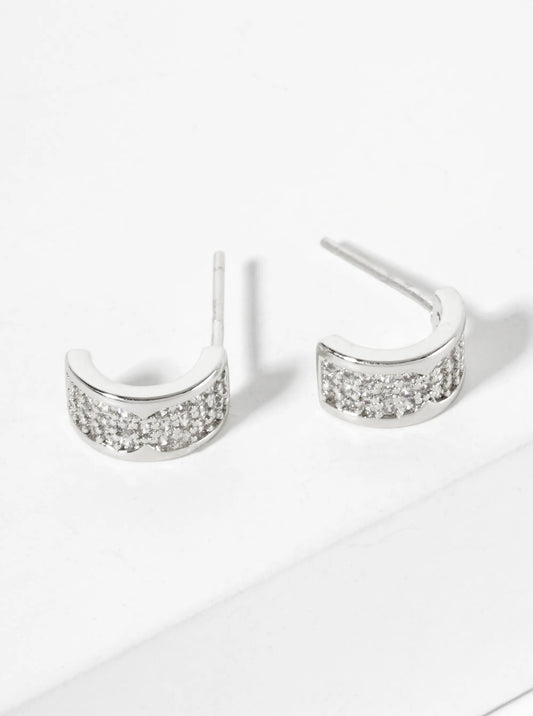 Minimalist Pave-Set Cubic-Zirconia 9mm Half-Circle18K-Gold-Dipped Stud Earrings