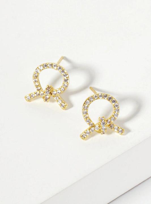 Minimalist Pave-Set Cubic-Zirconia Knot Design 18K-Gold-Dipped Stud Earrings
