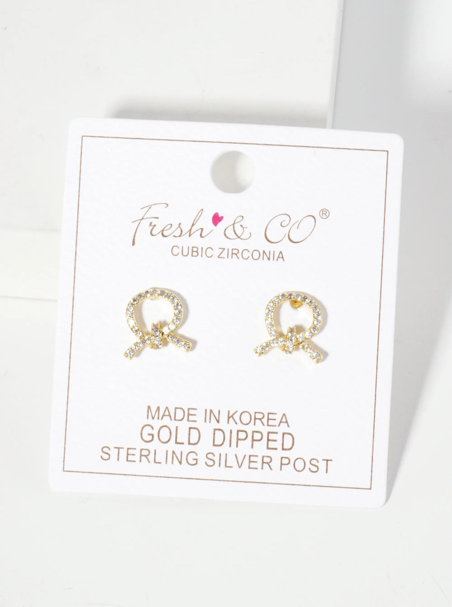 Minimalist Pave-Set Cubic-Zirconia Knot Design 18K-Gold-Dipped Stud Earrings