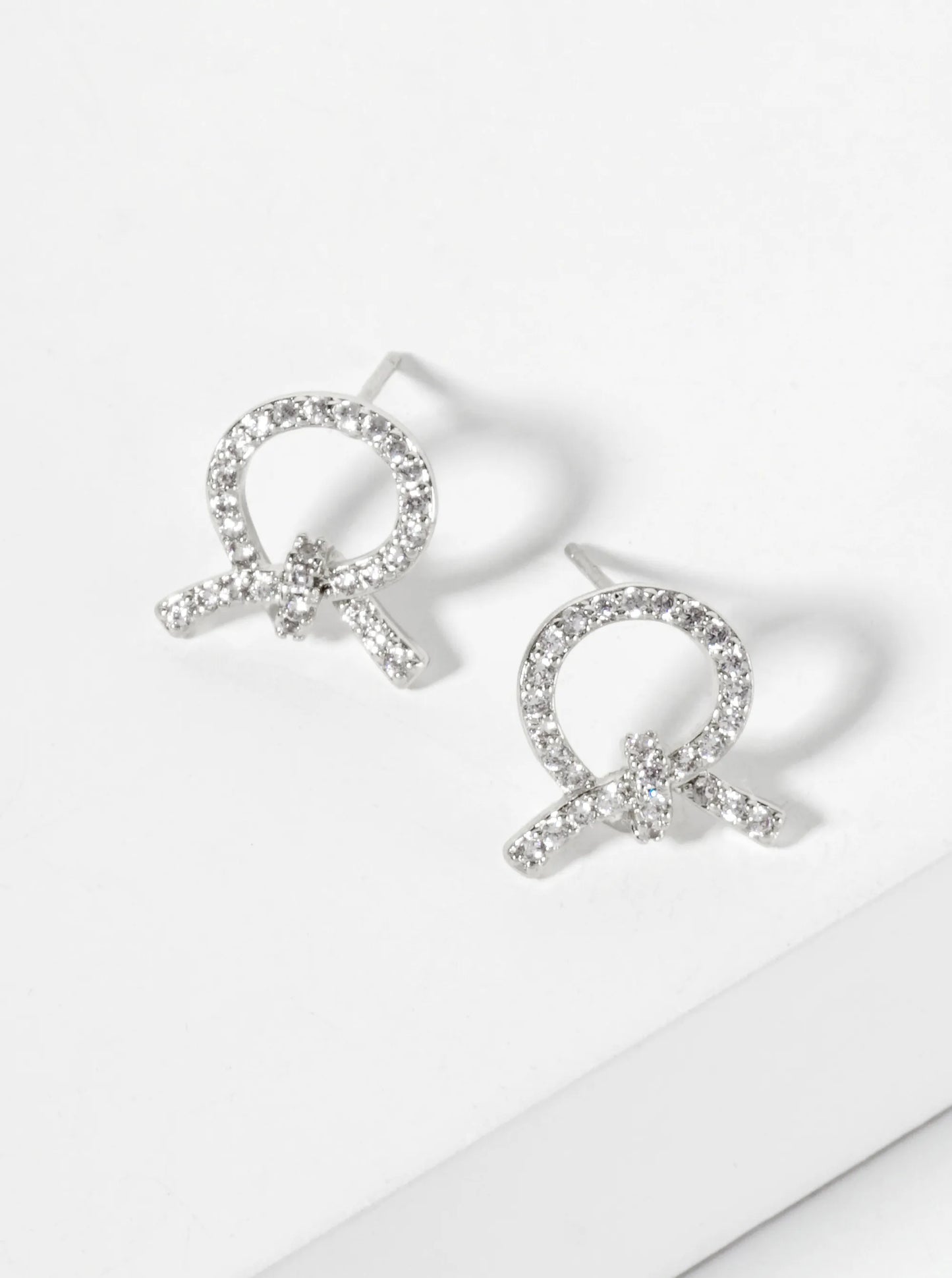 Minimalist Pave-Set Cubic-Zirconia Knot Design 18K-Gold-Dipped Stud Earrings