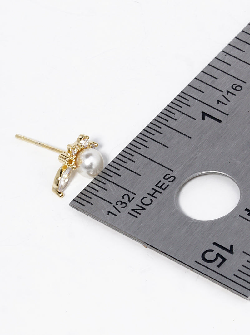 Minimalist Pearl And Cubic-Zirconia 18K-Gold-Dipped Stud Earrings