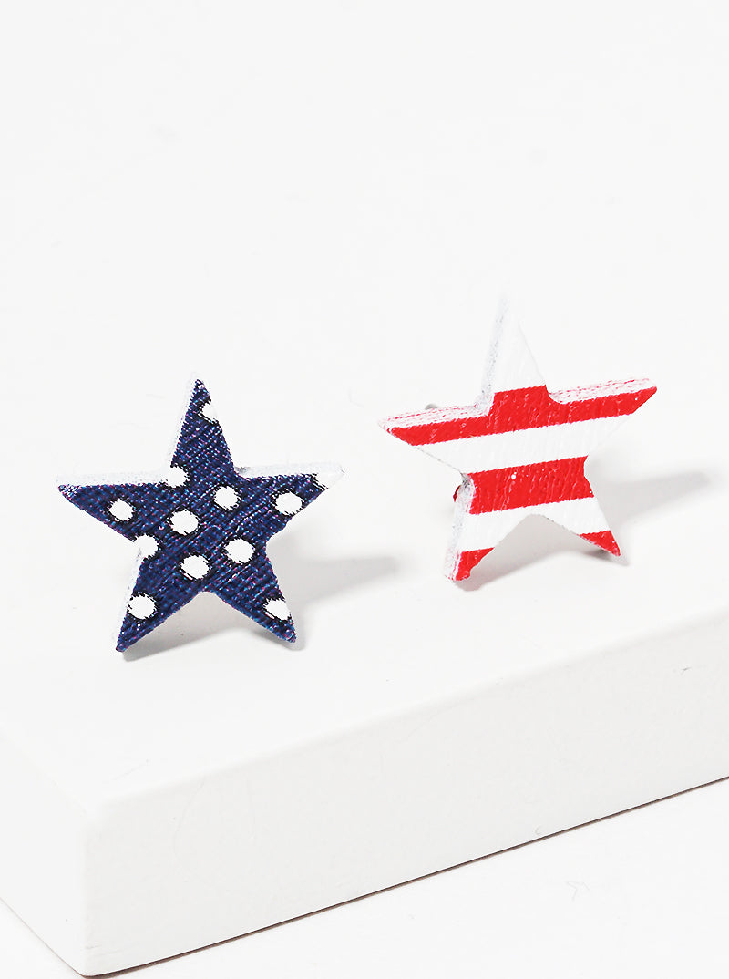 Mismatched Tiny Wooden Star Post Stud Earrings