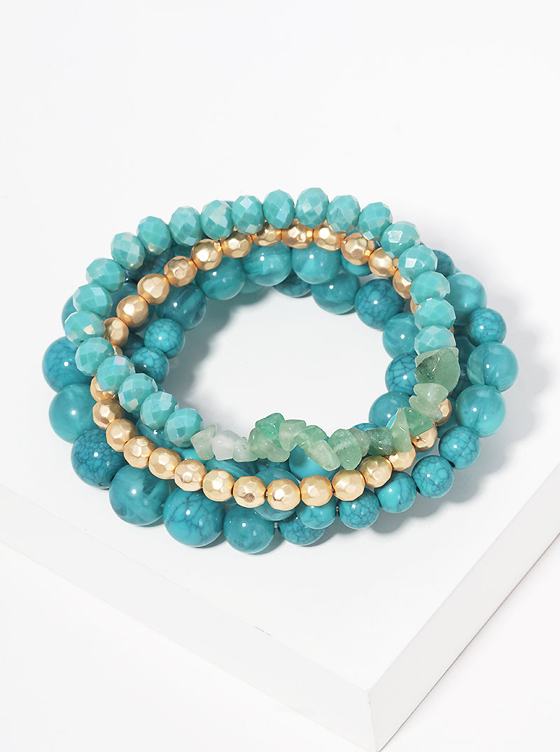 Mixed Beads Multi Rows Stackable Stretch Bracelet