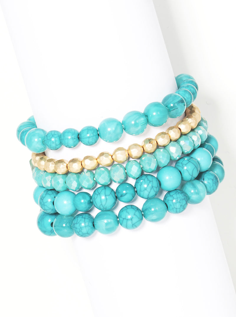 Mixed Beads Multi Rows Stackable Stretch Bracelet