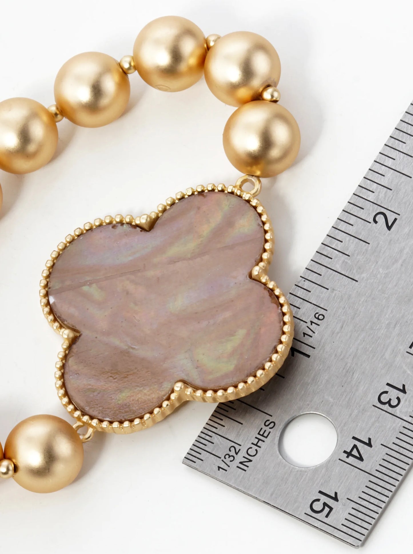 Mother Of Pearl Quatrefoil Metallic Ball Bead Stretch Bracelet