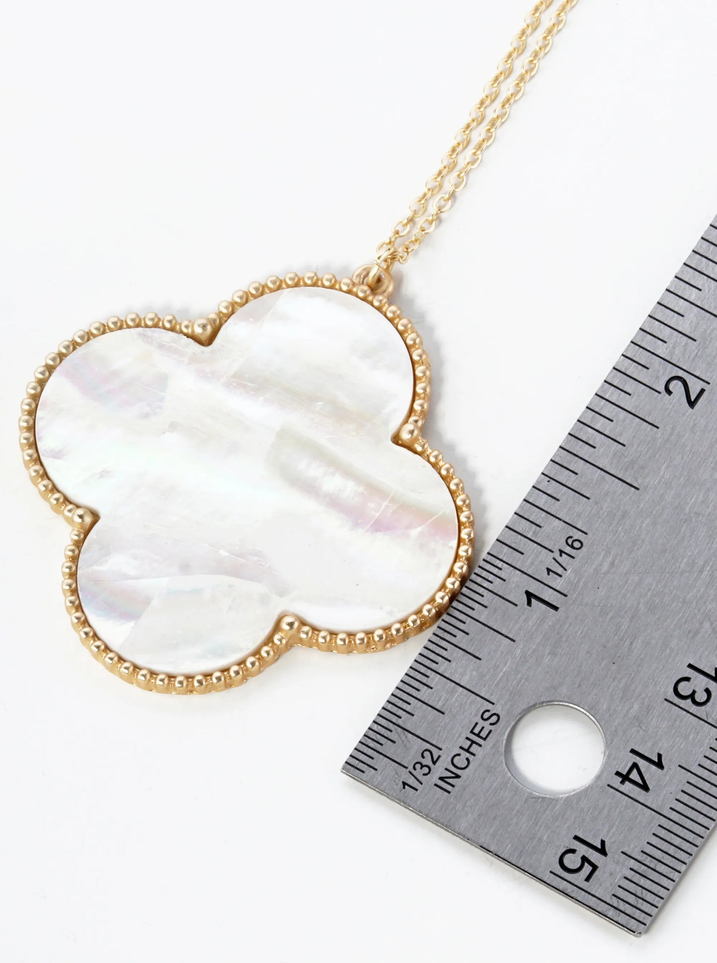 Mother Of Pearl Quatrefoil Pendant 31 Inch Long Necklace
