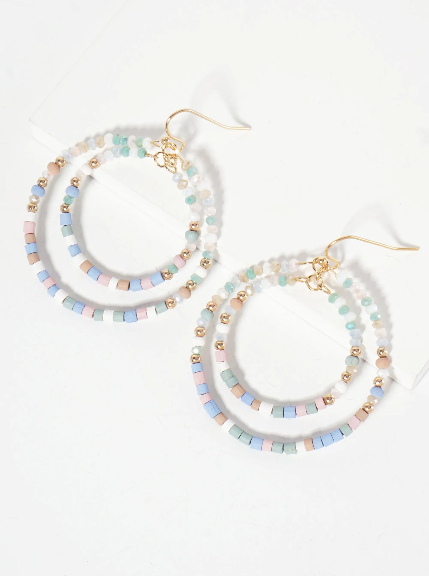 Multi-Beaded Double Circle Dangle Drop Earrings