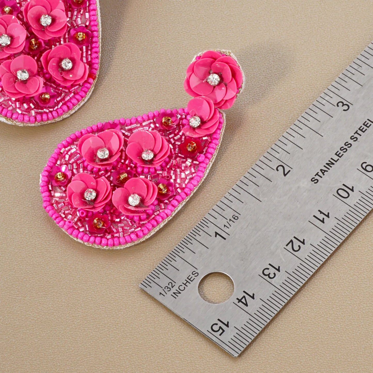 Multi-Beaded Sequin Flower Embellished Teardrop Statement Earrings