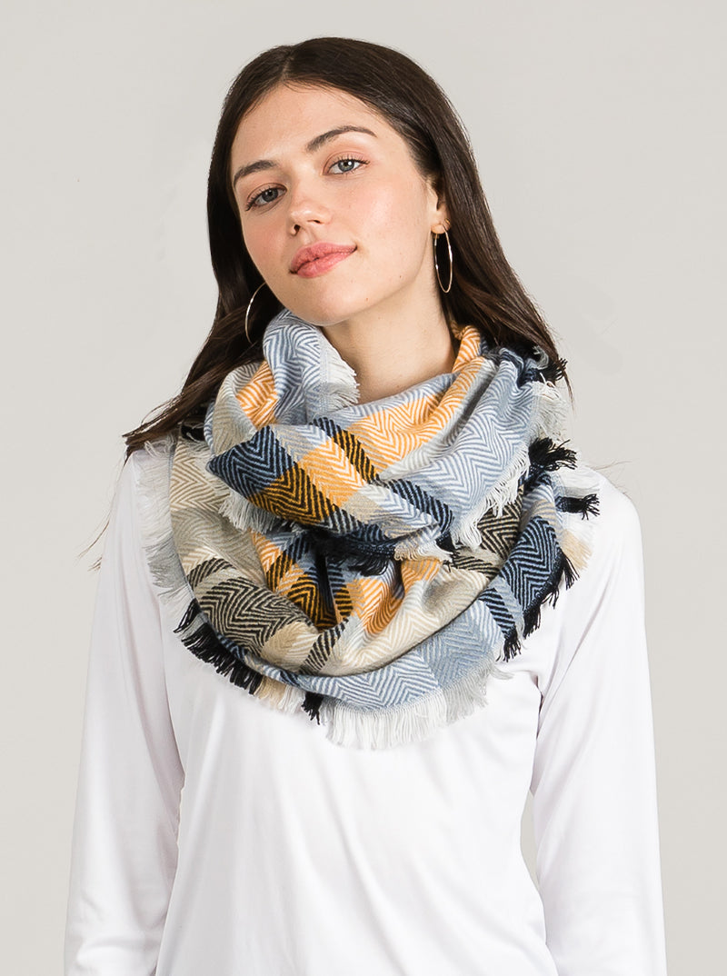 Multi Color Checkered Plaid Double Loop Infinity Scarf