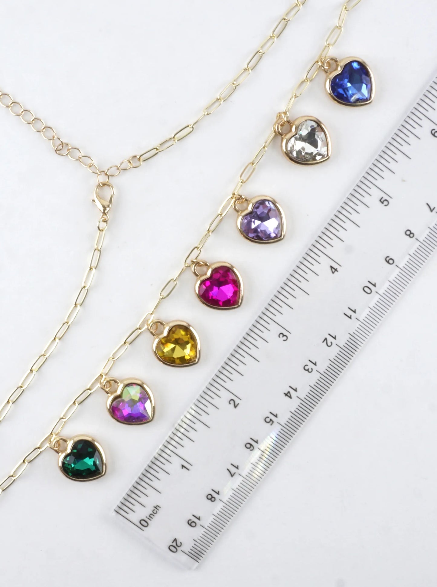 Multi Color Crystal Heart Charm Paperclip Necklace