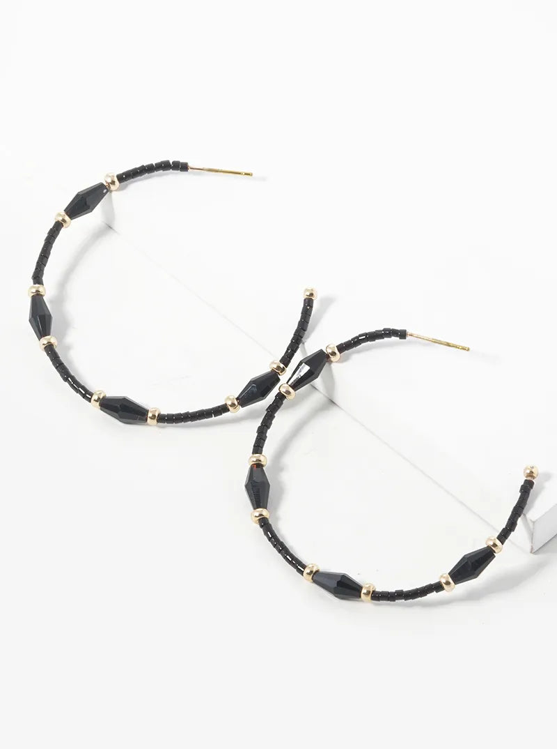 Multi Glass Beaded Lightweight 40mm Open Hoop Earrings