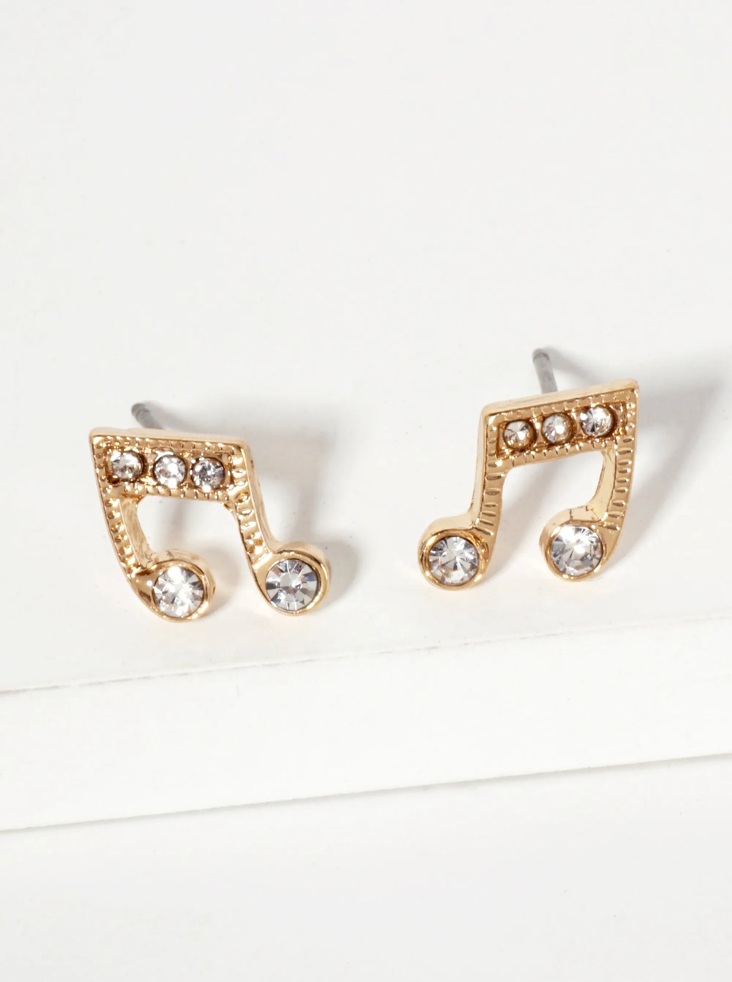 Music-Inspired Crystal-Pave Symmetrical Musical-Note Stud Earrings