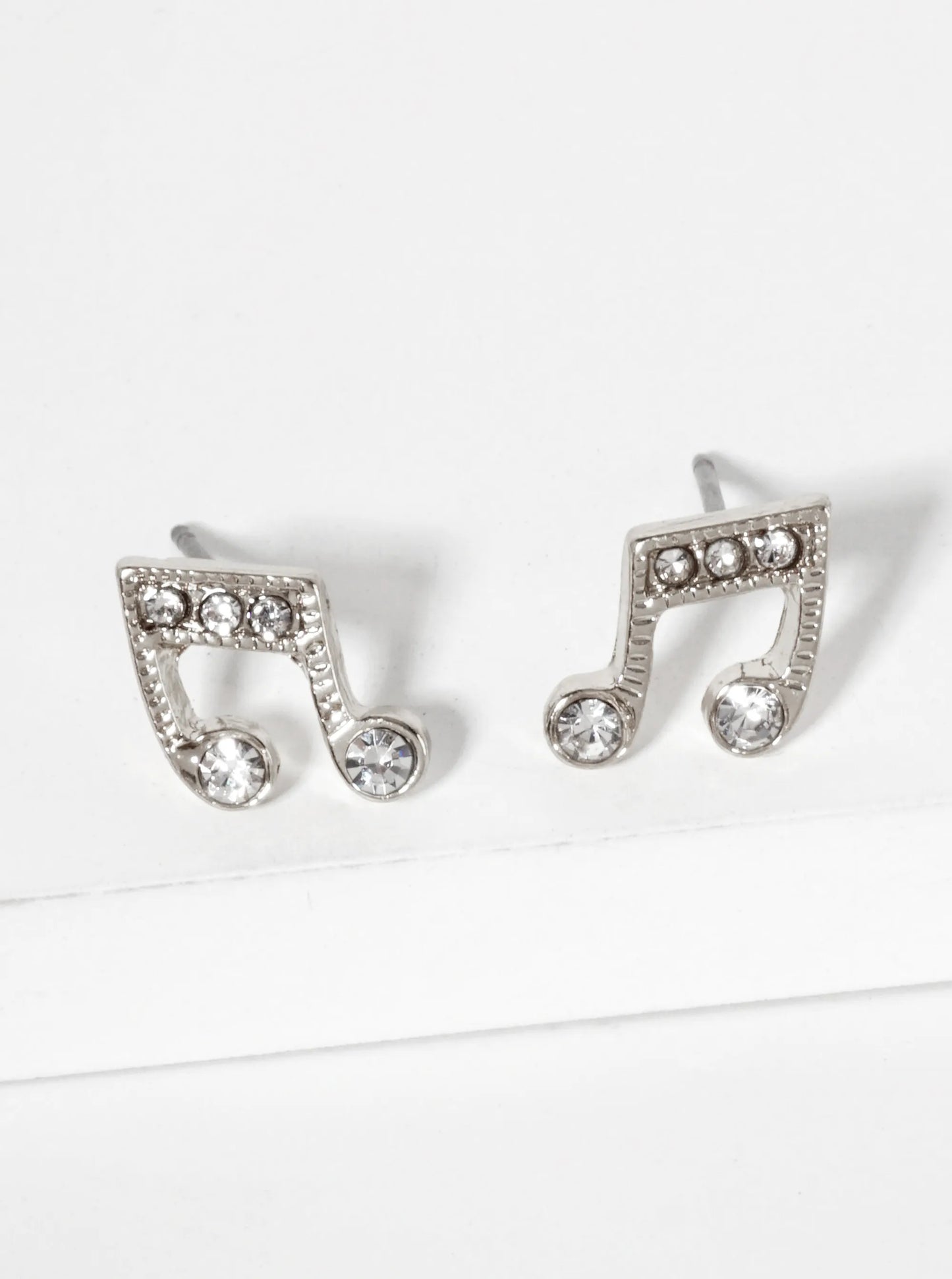 Music-Inspired Crystal-Pave Symmetrical Musical-Note Stud Earrings