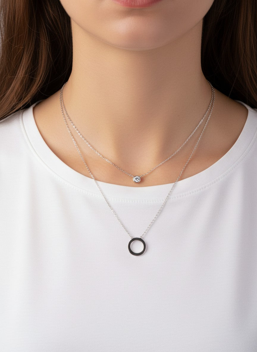 12mm CZ Circle 18K-Gold-Dipped Layered Necklace