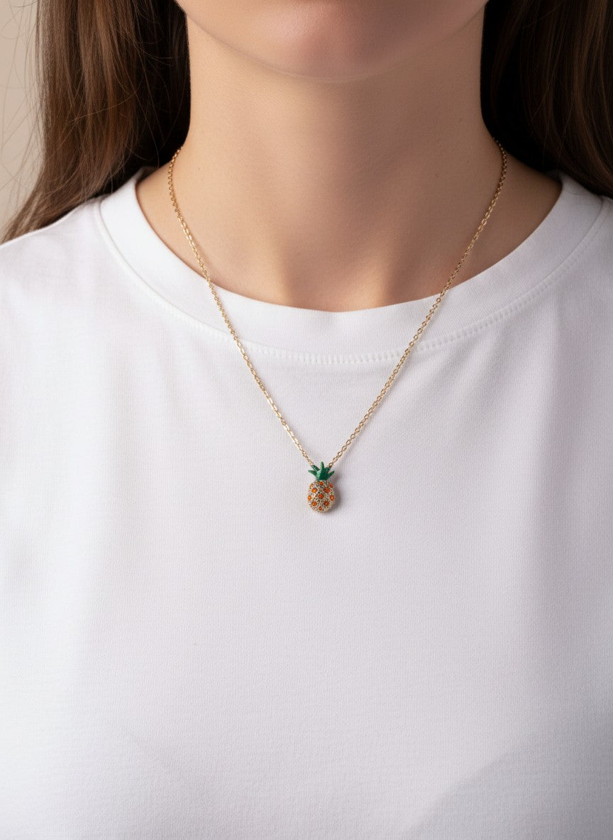 Crystal Pave Pineapple Pendant Necklace
