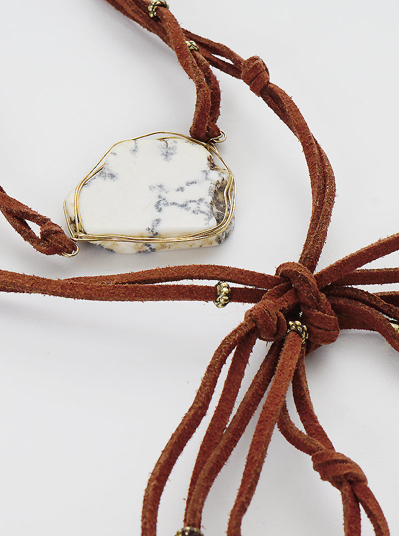 NATURAL STONE PENDANT LEATHERETTE CHOKER NECKLACE