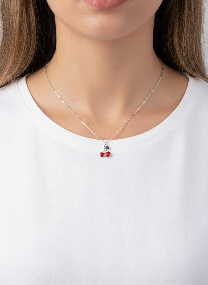 Enamel Cherry Pendant 18K-Gold-Dipped Necklace