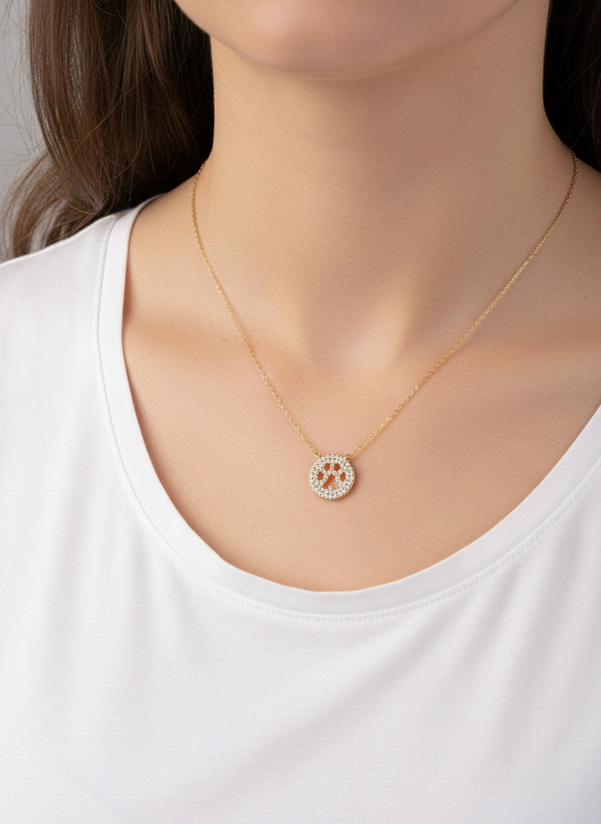 18K-Gold-Dipped Cutout Paw CZ Pendant Necklace