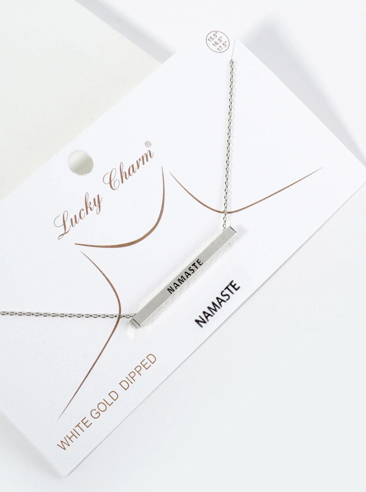 Namaste Engraved 18K Gold Dipped Horizontal Brass Bar Pendant Inspirational Necklace