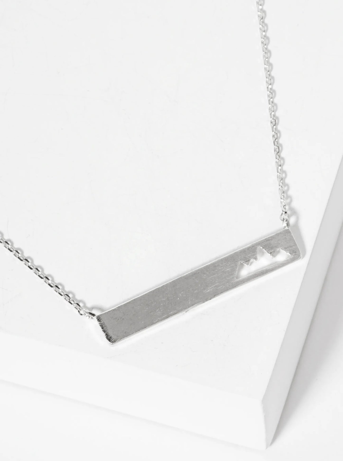 Nature-Theme Cutout Mountain Rectangle Bar Pendant 18K-Gold-Dipped Necklace