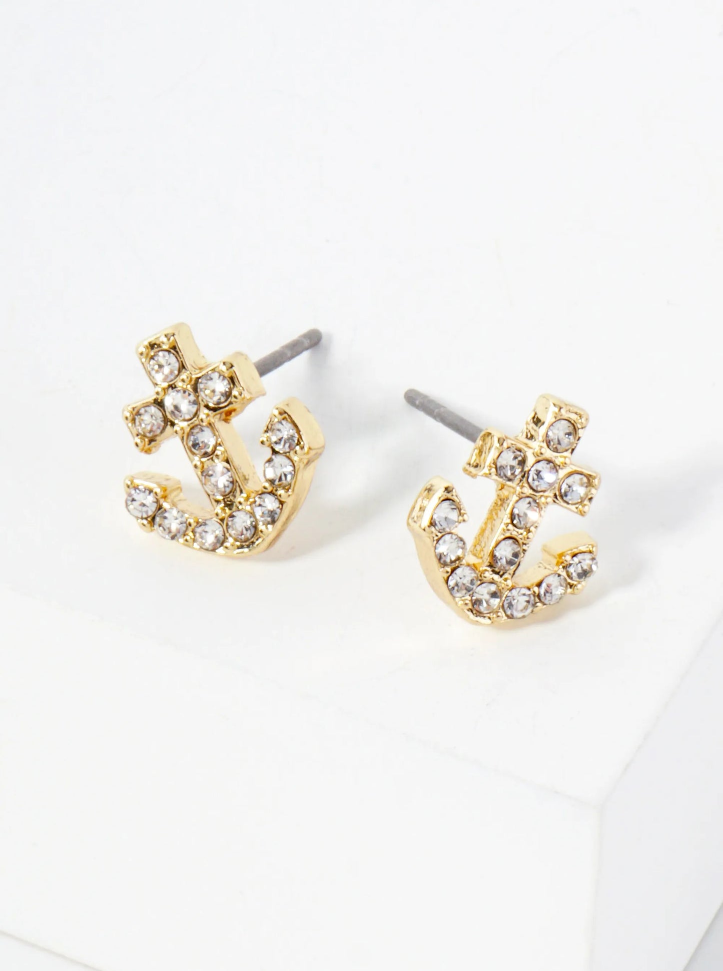 Nautical-Theme Crystal-Pave 10mm Anchor Stud Earrings