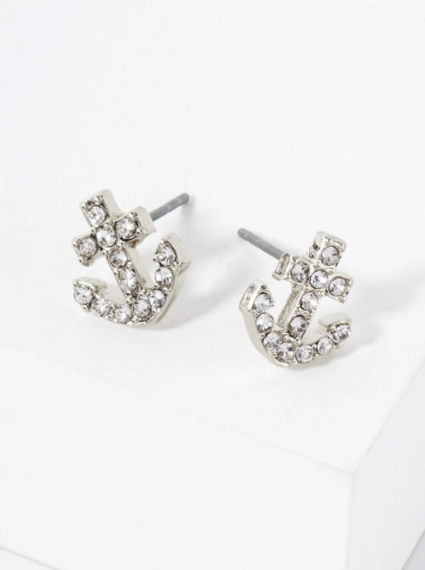 Nautical-Theme Crystal-Pave 10mm Anchor Stud Earrings