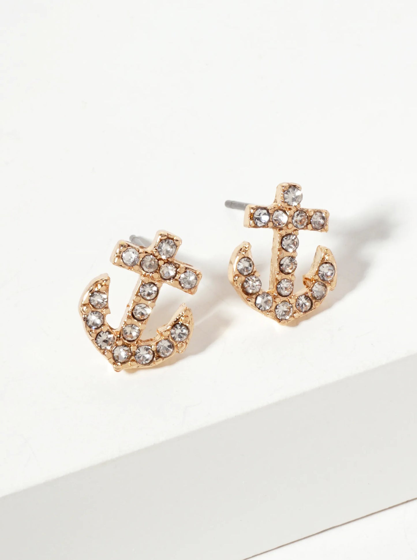 Nautical-Theme Crystal-Pave 13mm Anchor Stud Earrings