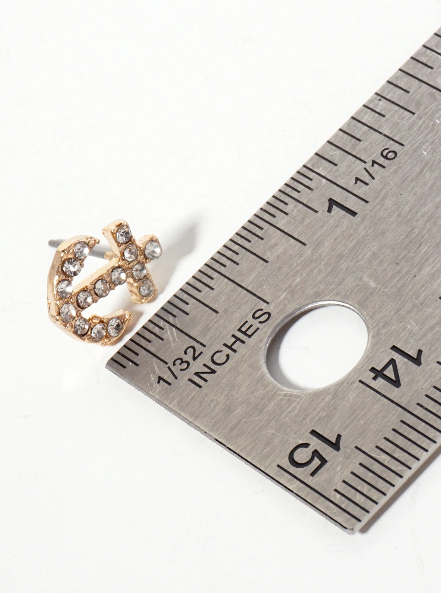 Nautical-Theme Crystal-Pave 13mm Anchor Stud Earrings
