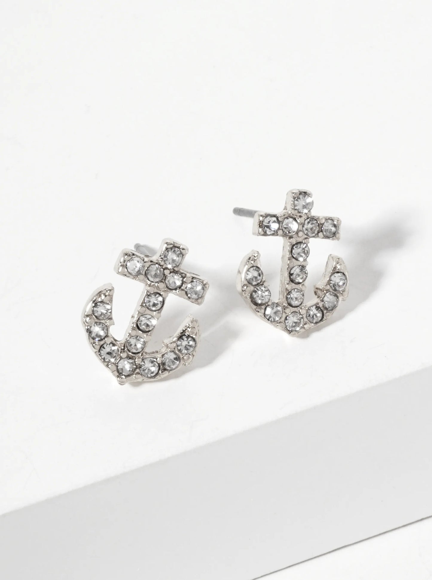 Nautical-Theme Crystal-Pave 13mm Anchor Stud Earrings