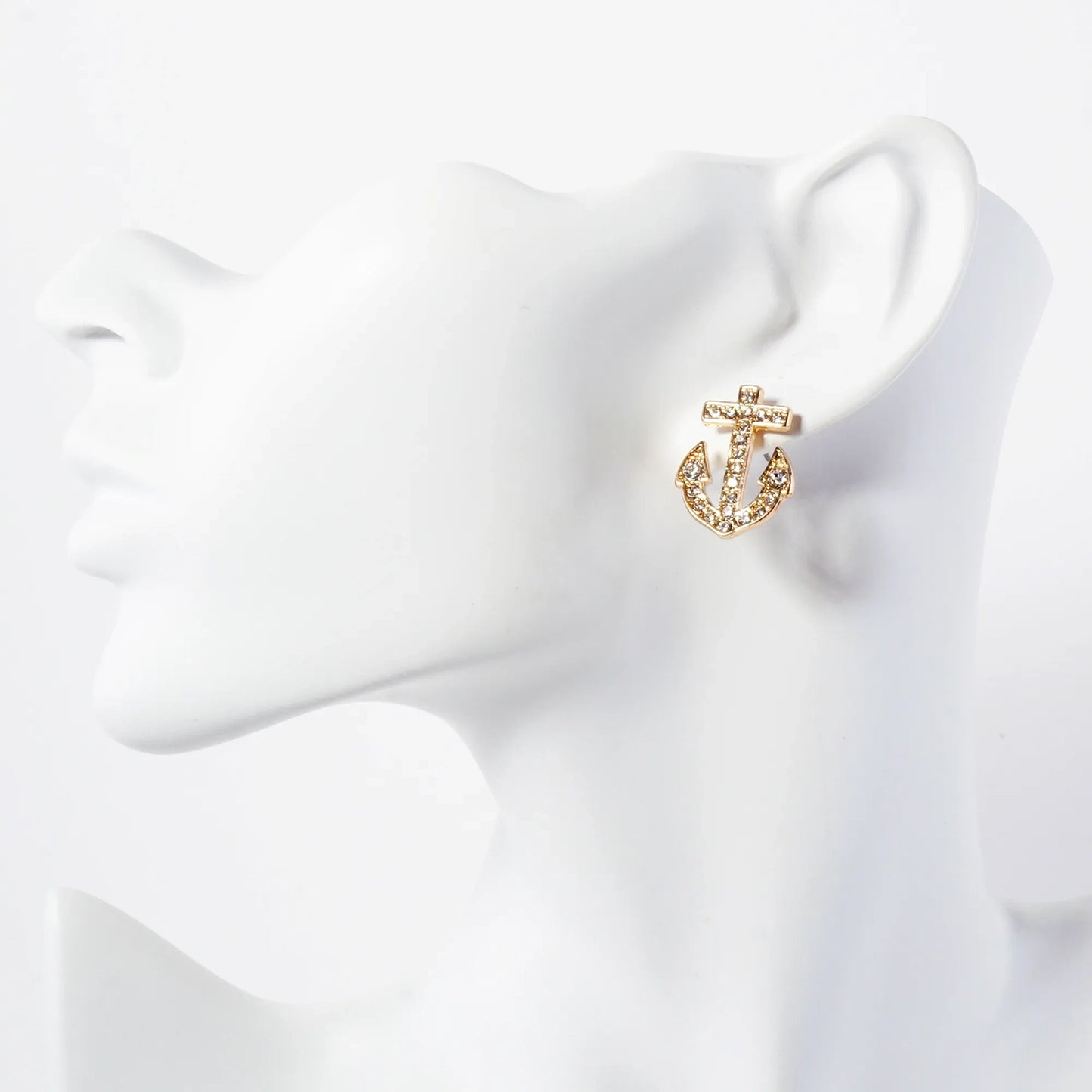 Nautical-Theme Crystal-Pave Anchor Stud Earrings