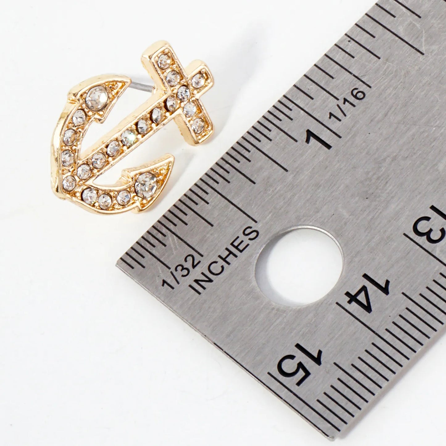 Nautical-Theme Crystal-Pave Anchor Stud Earrings