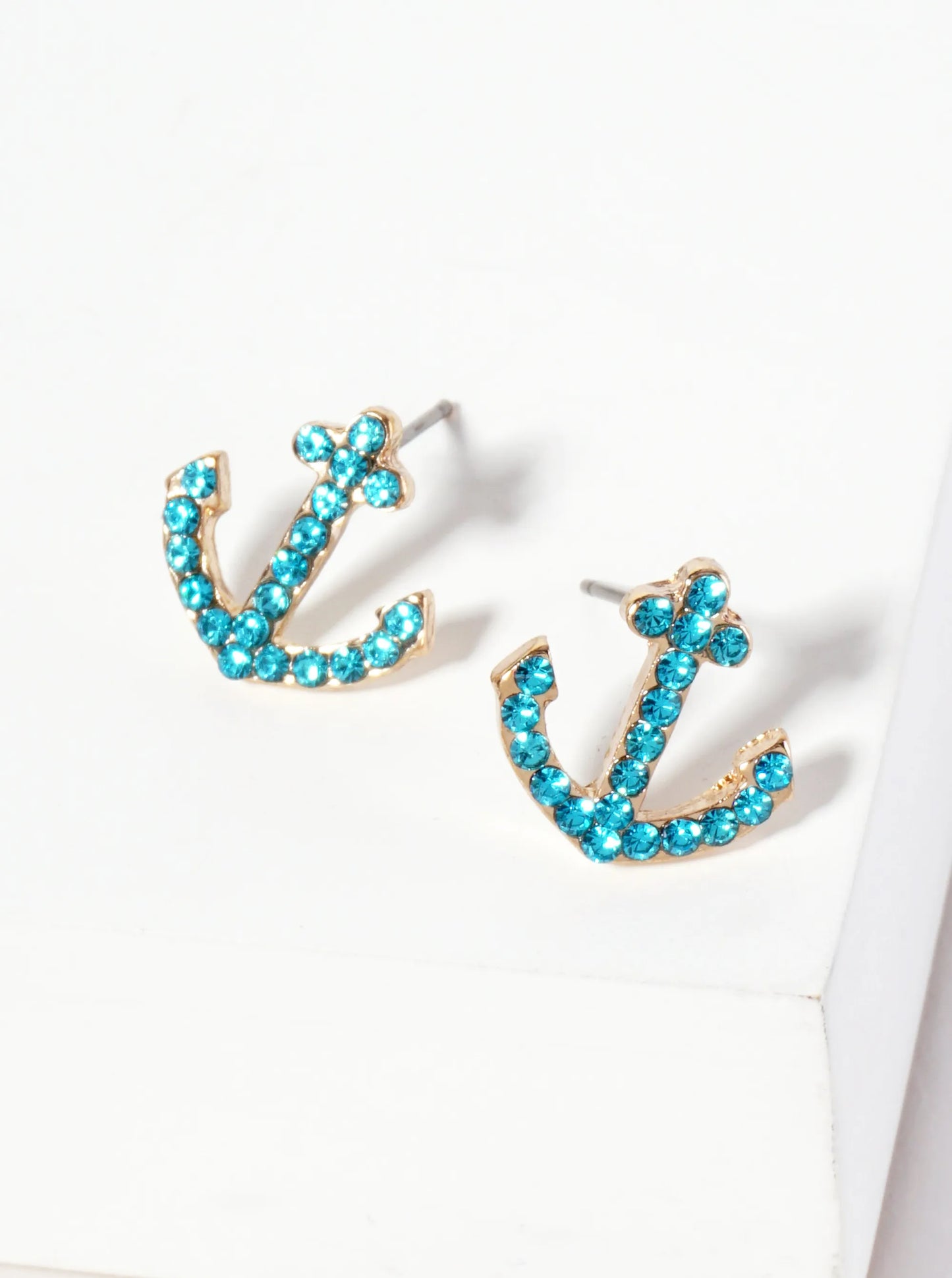 Nautical-Theme Crystal-Pave Anchor Stud Earrings